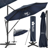 Zweefparasol - Tuinparasol - Parasol 300 cm - Met voet - Met Parasolhoes - Blauw - Tillvex