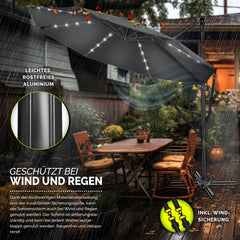 tillvex® Premium Aluminium Parasol Ø300 cm Antraciet + Hoes & Windbescherming | Zweefparasol, 6-voudig verstelbaar met slinger | Tuinparasol, 360° draaibaar, kantelbaar | Parasol met slinger, UV50+, Groot, Waterdicht
