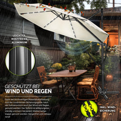 tillvex® Premium Aluminium Parasol Ø300 cm Beige + Hoes & Windbescherming | Zweefparasol, 6-voudig verstelbaar met slinger | Tuinparasol, 360° draaibaar, kantelbaar | Parasol met slinger, UV50+, Groot, Waterdicht