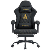 SYMINO ANDYOU-serie gamingstoel met voetensteun - Ergonomische PU-leren computerstoel, zwart