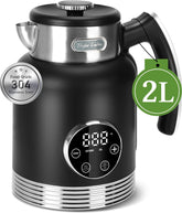 Waterkoker met temperatuurregeling - Retro - met LED - 2L - 2200W - Zwart •