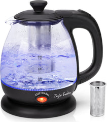 Waterkoker glas - met LED - Elektrisch - 1L - 2200W - Zwart