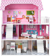Houten Poppenhuis - Met meubels – Speelhuis - Roze