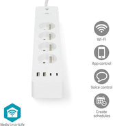 Nedis SmartLife Stekkerdoos – Energiezuinig – WiFi – 4 voudig – USB – 2m