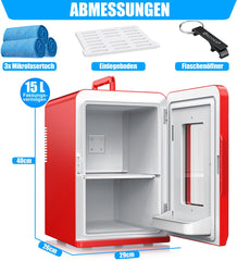 KESSER® Tafelmodel Koelkast 15 Liter AC DC 220-240V en 12V - Mini Koelkast Vrijstaand met Verwarmingsfunctie - Koelbox ideaal voor Auto en camperen - Rood