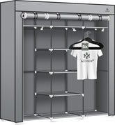 KESSER® Kledingkast in Stof en Metaal 150x45x175cm - opvouwbaare Garderobekast Stabiel met Kledingstang & Planken, Inclusief 5x Kledinghangers Kleerkast - Legplank Kast voor Slaapkamer met Kledingrek - Grijs