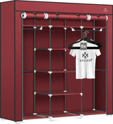 KESSER® Kledingkast in Stof en Metaal 150x45x175cm - opvouwbaare Garderobekast Stabiel met Kledingstang & Planken, Inclusief 5x Kledinghangers Kleerkast - Legplank Kast voor Slaapkamer met Kledingrek - Bordeux