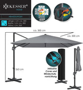 KESSER® Parasol Zwenkparasol SUN XL 300 x 300 cm incl. hoes + windbescherming draaibaar kantelbaar marktparasol groot 360° draaibaar tuinparasol met zwengel zonwering UV50+ De productbeoordeling is 4,5 sterren, gebaseerd op 26 beoordelingen