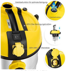 MASKO® Industriële stofzuiger 2300W - Droog- & Natzuigen - Geel