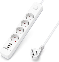 Stekkerdoos met USB - Verlengsnoer - Verlengkabel - 3M - Wit - Aigostar