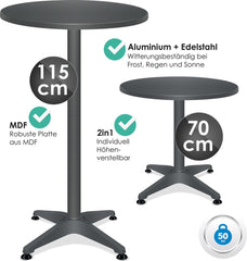 KESSER® Bartafel - Bistrotafel - Verstelbaar - 70-110cm - Antraciet