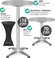 KESSER® bartafel bistrotafel 2in1 aluminium roestvrij stalen blad | in hoogte verstelbaar | 70cm / 115cm | partytafel tafel Ø 80cm | binnen & buiten | bruiloft | receptietafel | 4 poten - Zilver