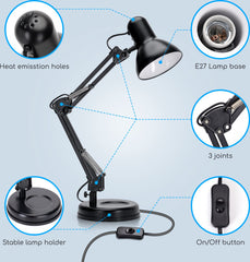 Aigostar 13AT0 - Bureaulamp - Verstelbaar - E27 - 1x40 watt - Tafellamp - met Schakelaar - Zwart - excl. lichtbron