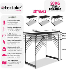 TecTake Aluminium Behangtafel 3-delig | Multifunctionele Tafel, Campingtafel, Partytafel, Rommelmarkttafel, Werktafel | Opklapbaar en in Hoogte Verstelbaar | 100 x 60 cm, MDF-panelen - Zwart