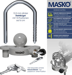 MASKO® Disselslot - Koppelingsslot - Aanhangwagenslot - Grijs