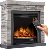 KESSER® Sfeerhaard Elektrisch Haard 1800W met LED Vlammen Dimbaar - Electrische Kachel met Timer & Afstandsbediening - Elektrische Verwarming met Thermostaat - Steenmotief / Grijs