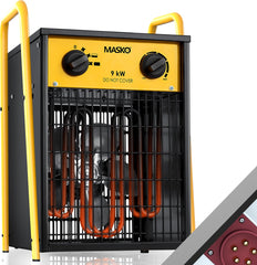 MASKO® Bouwkachel 9kW - Ventilatorkachel voor Binnen- en Buiten Elektrische Kachel Keramische Werkplaatskachel Electrische Verwarming 9000 Watt - Geel