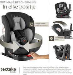 tectake® Draaibare Autostoel - Kinderstoel - i-Size / Isofix Autostoeltje - Zitverhoger - Kinderzitje auto - Autozitje - 5-punts-gordel - Vanaf geboorte tot 150cm/36kg