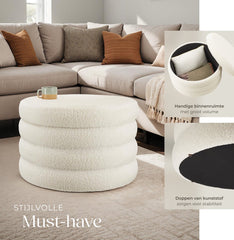 Poef met Opbergruimte - Opbergpoef - Ø67x42cm - Crèmewit - Tectake®