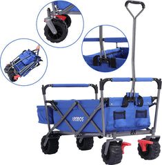 AREBOS Standaard Bolderkar Opvouwbare - Bolderkar Luchtbanden - met Dak - Strandkar - Blauw
