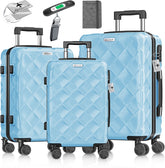 KESSER® Kofferset 3-delig | Reiskoffer met Wielen inclusief Paspoorthouder & kofferweegschaal & bagagelabel | Trolley Reiskofferset met groote Koffers & Handbagage / Ruimbagage - Sky Blue