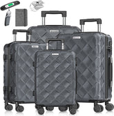 KESSER® Kofferset 4-delig | Reiskoffer met Wielen inclusief Paspoorthouder & kofferweegschaal & bagagelabel | Trolley Reiskofferset met groote Koffers & Handbagage / Ruimbagage - Charcoal