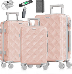 KESSER® Kofferset 3-delig | Reiskoffer met Wielen inclusief Paspoorthouder & kofferweegschaal & bagagelabel | Trolley Reiskofferset met groote Koffers & Handbagage / Ruimbagage - Nude Grey