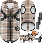 LOVPET® Hondenjas Hondenvacht met Harnas Waterafstotend, incl. 45 Stuks Poepzak + Dispenser, Winter Vest Hond Waterdicht Gevoerd, Gewatteerd Vest Met Borstband, Reflectoren, D-Ring - Beige / XL