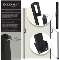 KESSER® Zijzonwering Uitschuifbaar Zonwering 180 x 300 cm Ondoorzichtig Privacyscherm & Windscherm voor Tuinbalkon & Terras, Zijrolgordijn met Muurbeugel, Incl. Windscherm Beige