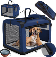 Reisbench hond - Draagtas hond - Transportbox - 93x63x63 cm - Blauw