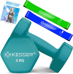 KESSER® Dumbells Set 2 Paren | Gewichten Set | verstelbare Dumbell Geschikt voor Krachttraining | Halterset met oefeningenboekje, 2x fitnessbanden, 2 x 5 kg - Benzine Blauw