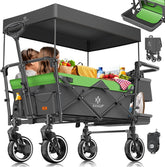 KESSER® Bolderkar GTS-9100 opvouwbaar met Dak tot 80 kg draagvermogen - Antraciet / Neongroen
