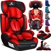 KIDIZ® Autostoeltje Groep 1+2+3 9-36 kg 5-punts veiligheidsgordel, Autostoeltje, Kinderzitje, Verstelbare Hoofdsteun | Stoelverhoger 1-12 jaar, Stabiel en Veilig - Rood