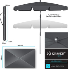 KESSER® Parasol LED Solar - Verstelbaar - Buigbaar - Antraciet