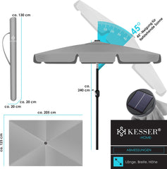 KESSER® Parasol LED Solar Stokparasol met Zwengel Incl. 2in1 Beschermhoes Transporttas, Tuinparasol, Parasol voor Balkon Tuin & Terras Verstelbaar Buigbaar Balkonparasol - Hoekig, Lichtgrijs