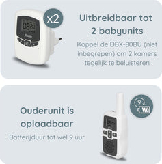 Alecto DBX-80 - Babyfoon met groot bereik - Tot 3km - Wit/Antraciet •