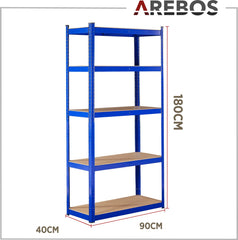 AREBOS 2x Stellingkast - Stellingkasten - Opbergrek - 5 Planken - 875 kg Draagkracht - 90x40x180 cm - Metaal/MDF - Blauw •