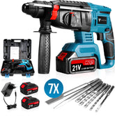 Vesto® Elektrische Boorhamer - Draadloze Klopboormachine - Hamerboor met Beitelfunctie - Accu Combihamer - Betonboor - Inclusief Borenset, 2x Accu & Oplader