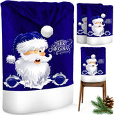 KESSER® Stoelhoes voor Kerst - Premium Hoes voor eetkamer stoelen Kerstdecoratie Stoelbekleding vor Kerstmis en Feestelijke Kerstversiering - Blauw-Wit, De Kerstman, Set van 2