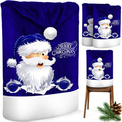KESSER® Stoelhoes voor Kerst - Premium Hoes voor eetkamer stoelen Kerstdecoratie Stoelbekleding vor Kerstmis en Feestelijke Kerstversiering - Blauw-Wit, De Kerstman, Set van 2