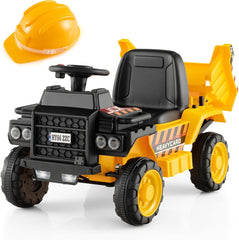 COSTWAY TQ10154DE-YWDE Elektrische kinderauto, zit-kiepwagen met veiligheidshelm, kindertractor tot 2,5 km/u, elektrische vrachtwagen voor kinderen vanaf 18 maanden