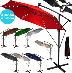KESSER® Zweefparasol met voet - LED - Ø3m - 360° Draaibaar - Lichtgrijs