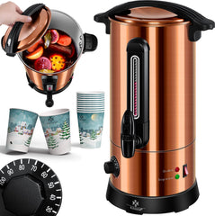 KESSER® Gluhweinketel 10 Liter - Elektrische Ketel voor Gluhwein - Glühweinketel Roestvrij Staal Incl. 10x Mokken Warm Dranken Dispenser voor Glühwein met Thermostaat Water Koker - Koper