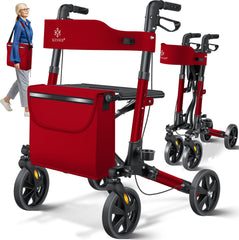 KESSER - Lichtgewicht Rollator - Dubbel Opvouwbaar - Rood •