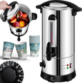 KESSER® Gluhweinketel 10 Liter - Elektrische Ketel voor Gluhwein - Glühweinketel Roestvrij Staal Incl. 10x Mokken Warm Dranken Dispenser voor Glühwein met Thermostaat Water Koker - Zilver