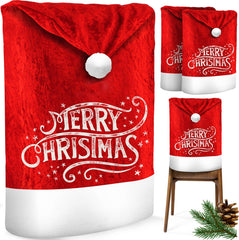 KESSER® Stoelhoes voor Kerst - Premium Hoes voor eetkamer stoelen Kerstdecoratie Stoelbekleding vor Kerstmis en Feestelijke Kerstmuts Kerstversiering - Rood-Wit, Merry Christmas, Set van 2