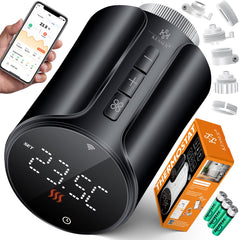 KESSER® Slimme Radiatorknop - Thermostaatkop - LCD-scherm - Zwart