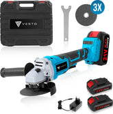 Vesto® Haakse Slijper - Draadloze Slijptol - Elektrische Slijpmachine - Incl. 3x Slijpschijf & 2x Accu - Ø125MM