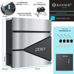 KESSER® Brievenbus RVS - Wandbrievenbus - Softclose deksel - Zilver / Antraciet