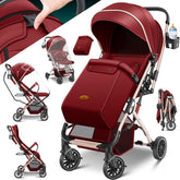 KIDIZ® Buggy 3 in 1 Kinderwagen Inklapbaar met voetenzak Baby Plooibuggy Wandelwagen inclusief Bekerhouder, regenhoes & klamboe Reisbuggy - Rood / Champagne